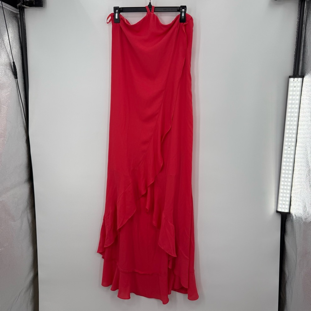 corey lynn calter asymmetrical dress ruffle red pink tube midi size 4 - Picture 3 of 8